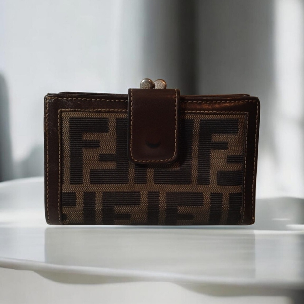 Fendi Brown and Dark Brown FF Logo Bifold Wallet